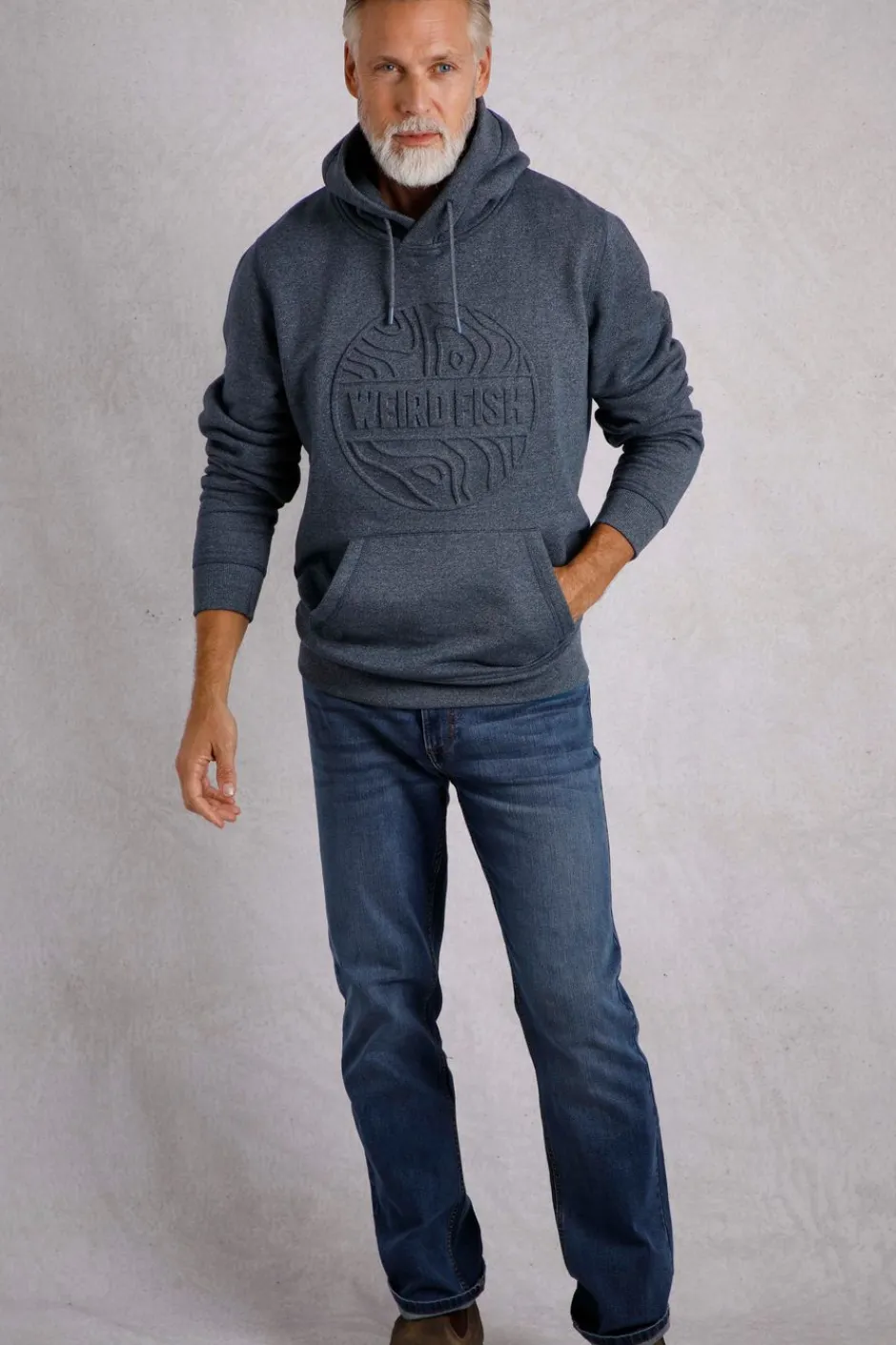 Weird Fish Sweatshirts & Hoodies|Perranporth Embossed Grindle Hoodie Navy