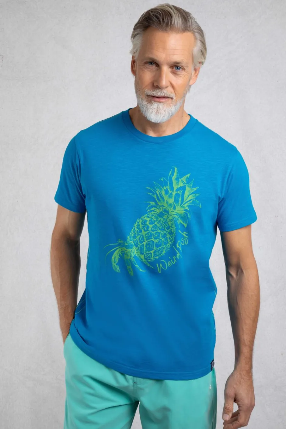 Weird Fish T-Shirts|Pineapple Express Organic Cotton Front Print T-Shirt Lagoon Blue
