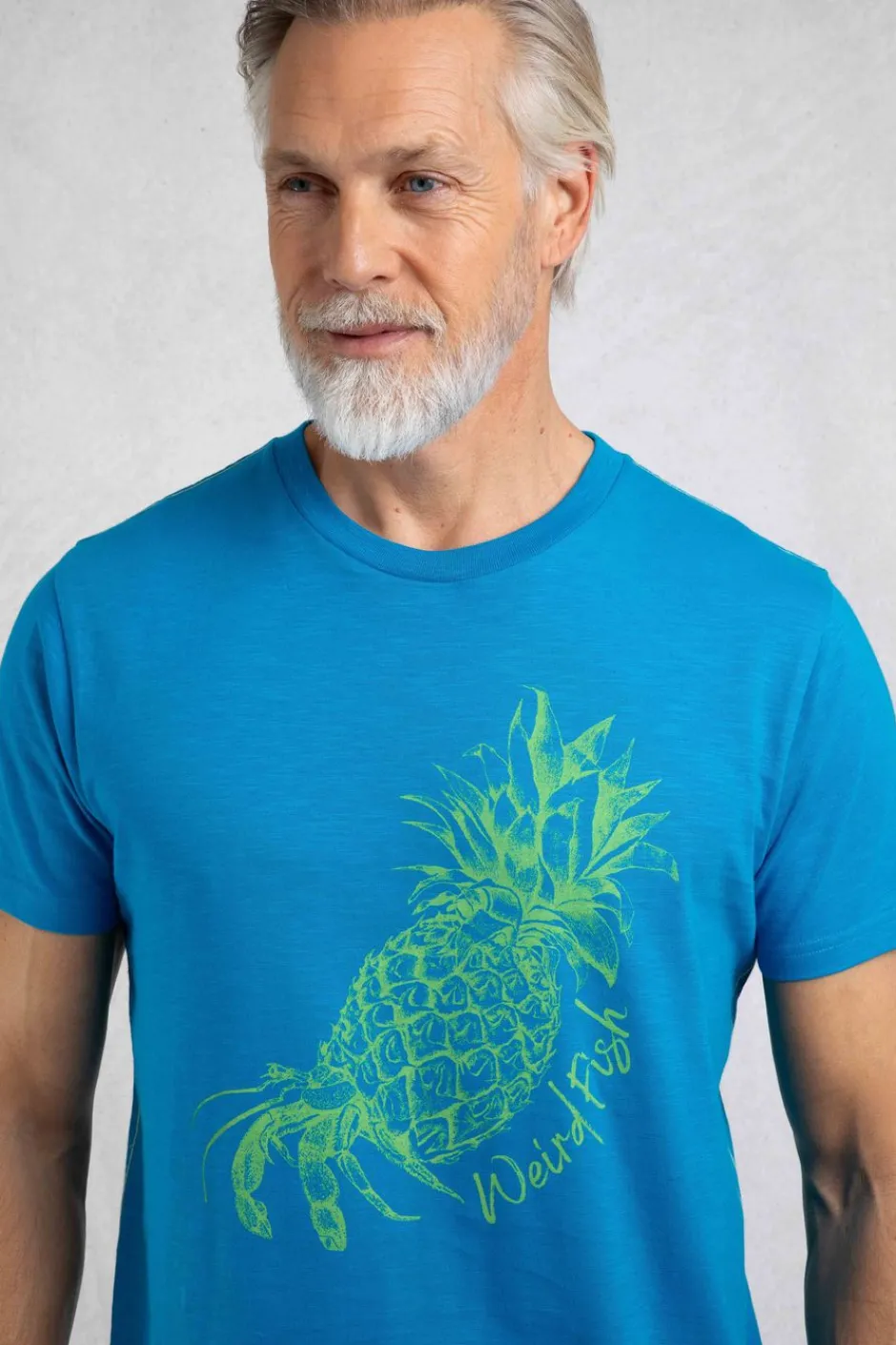Weird Fish T-Shirts|Pineapple Express Organic Cotton Front Print T-Shirt Lagoon Blue