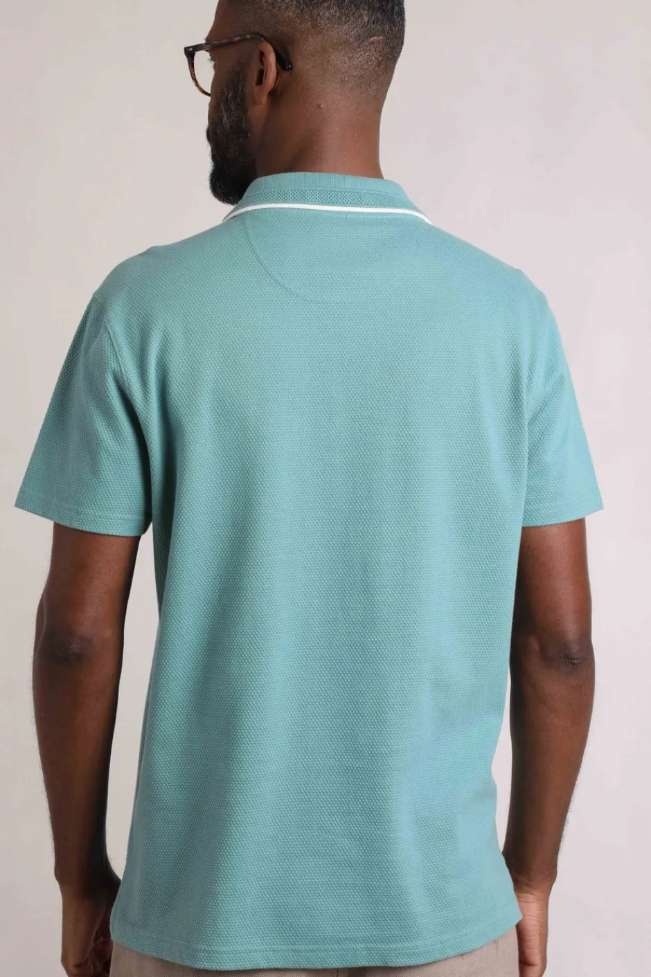 Weird Fish Polo & Rugby Shirts|Powell Organic Cotton Textured Jersey Polo Shirt Mineral Blue