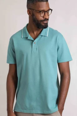 Weird Fish Polo & Rugby Shirts|Powell Organic Cotton Textured Jersey Polo Shirt Mineral Blue