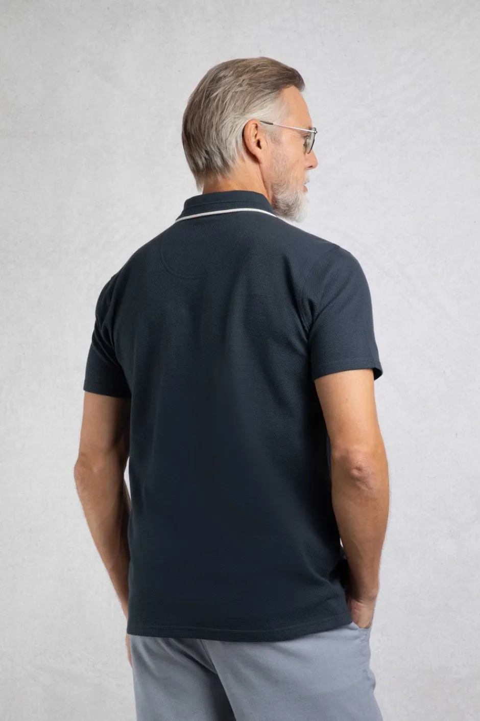 Weird Fish Polo & Rugby Shirts|Powell Organic Cotton Textured Jersey Polo Shirt Navy