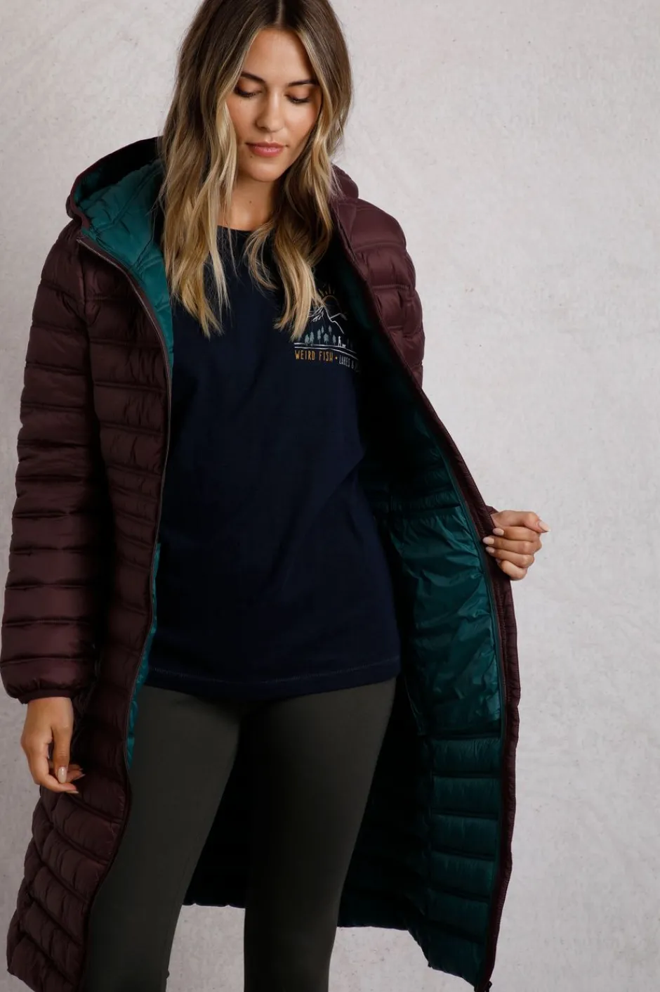 Weird Fish Coats, Jackets And Gilets|Ravinia Lightweight Padded Long-Line Jacket Mulled Wine