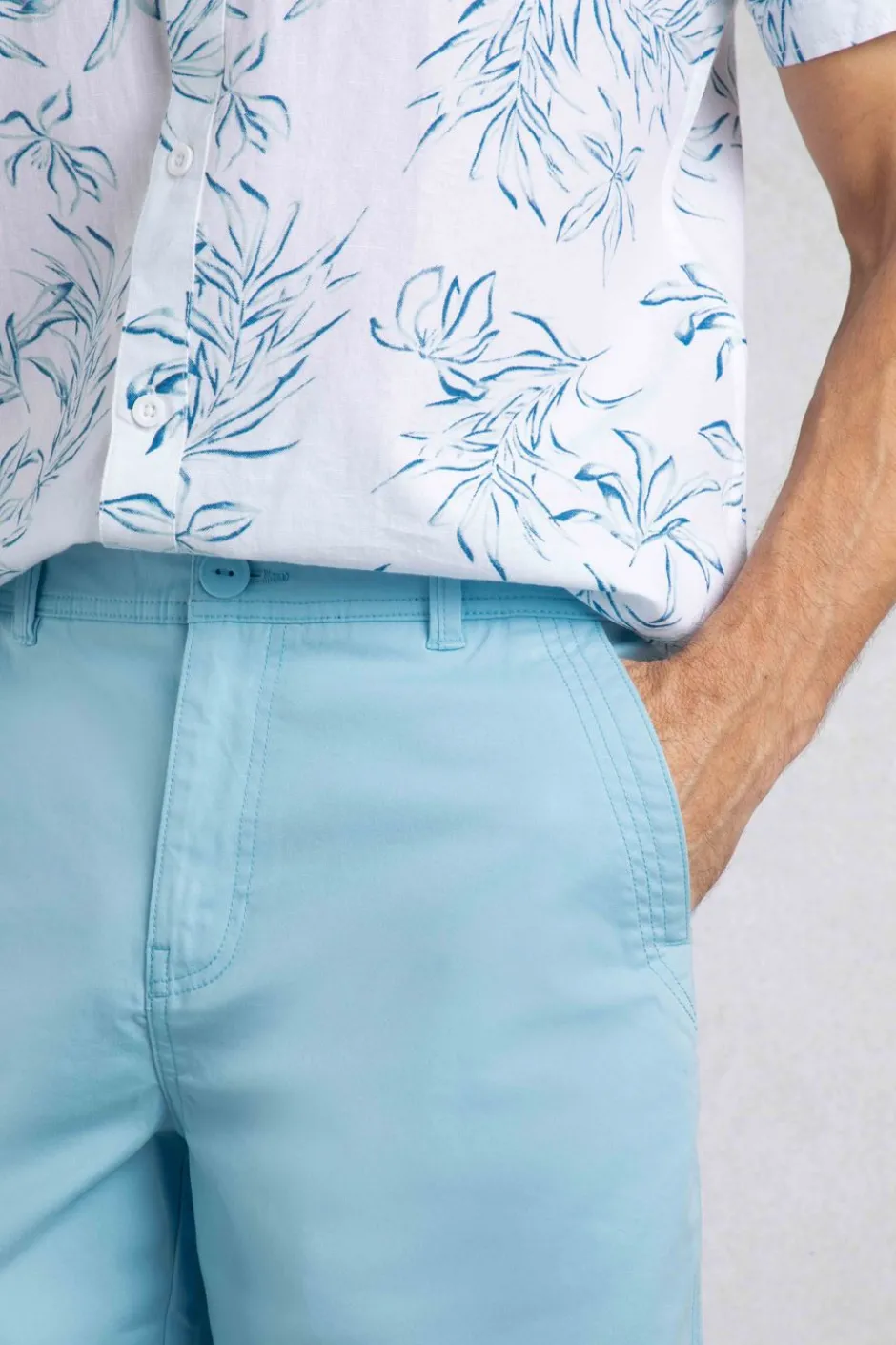 Weird Fish Shorts|Rayburn Organic Cotton Flat Front Shorts Powder Blue