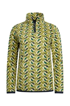 Weird Fish Fleece|Reena 1/4 Zip Printed Microfleece Warm Olive