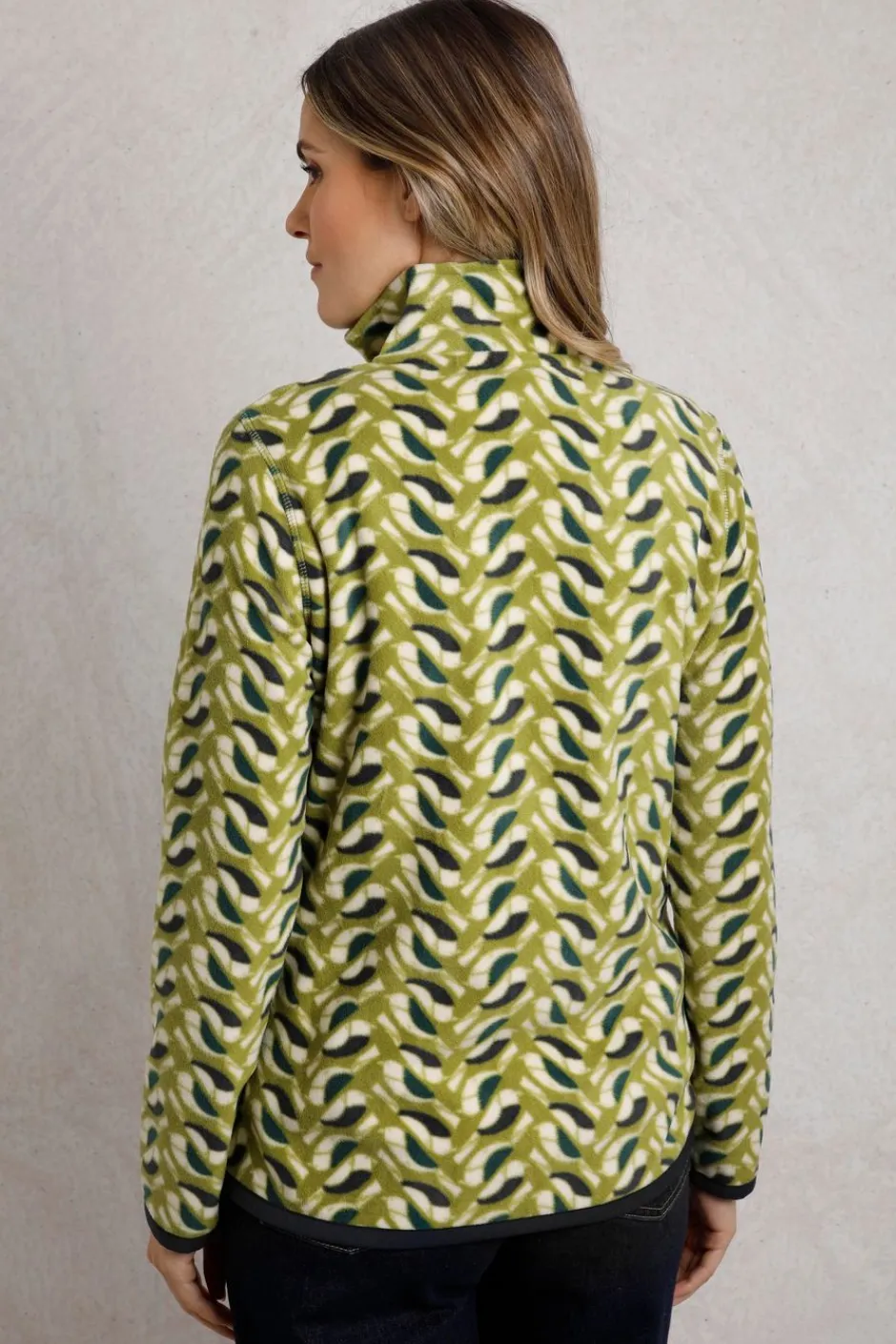 Weird Fish Fleece|Reena 1/4 Zip Printed Microfleece Warm Olive