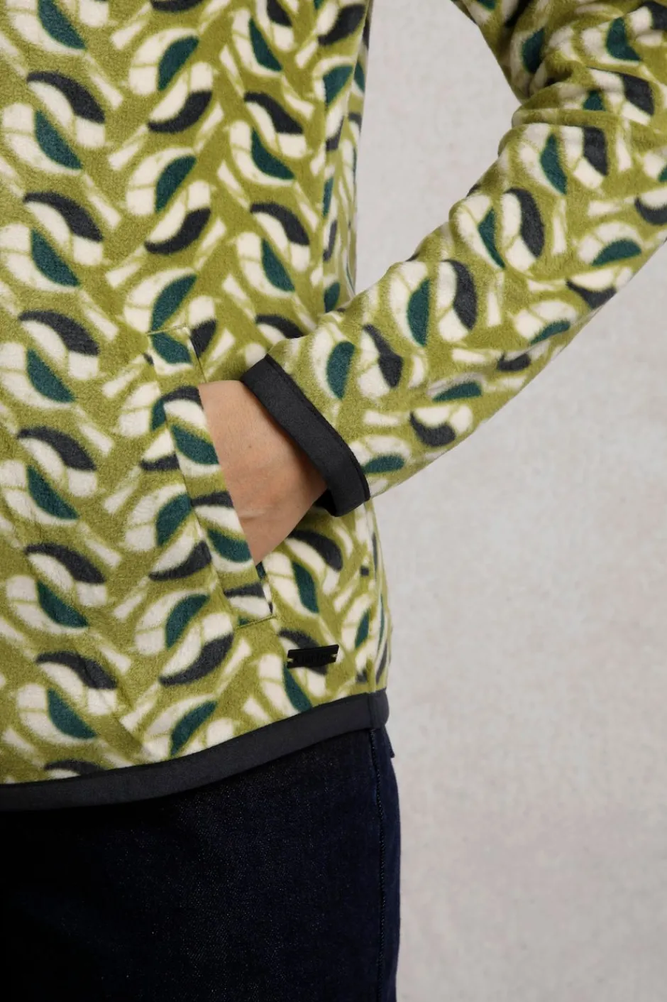 Weird Fish Fleece|Reena 1/4 Zip Printed Microfleece Warm Olive