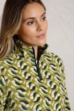 Weird Fish Fleece|Reena 1/4 Zip Printed Microfleece Warm Olive