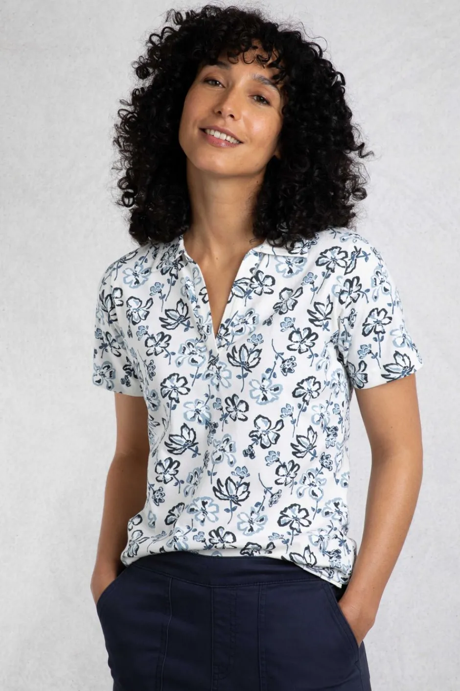 Weird Fish Tunics|Tops & T-Shirts|Rehena Organic Cotton Printed Jersey Polo Shirt Off White