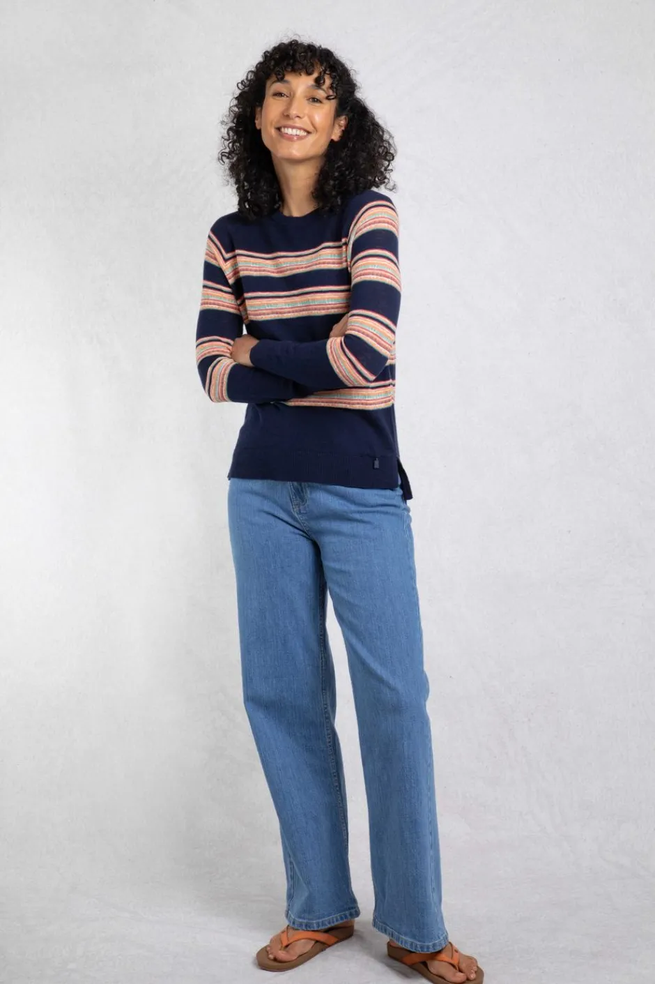 Weird Fish Jumpers & Cardigans|Knitwear|Reka Lightweight Striped Crew Neck Jumper Navy