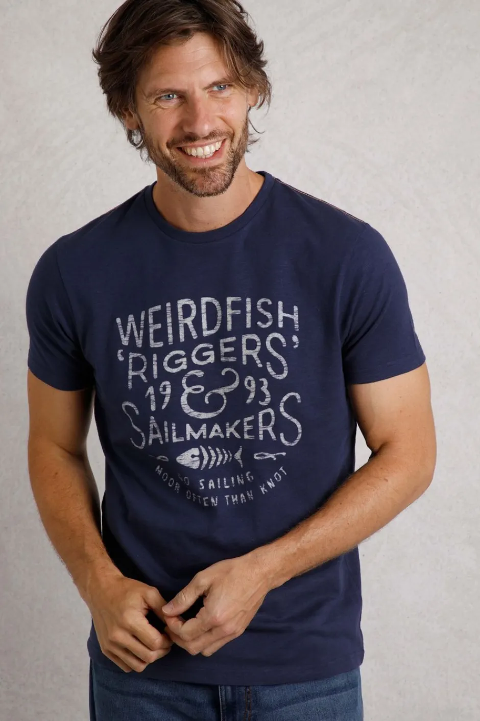 Weird Fish T-Shirts|Riggers Organic Cotton Reverse Print Graphic T-Shirt Dark Blue