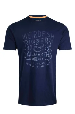 Weird Fish T-Shirts|Riggers Organic Cotton Reverse Print Graphic T-Shirt Dark Blue