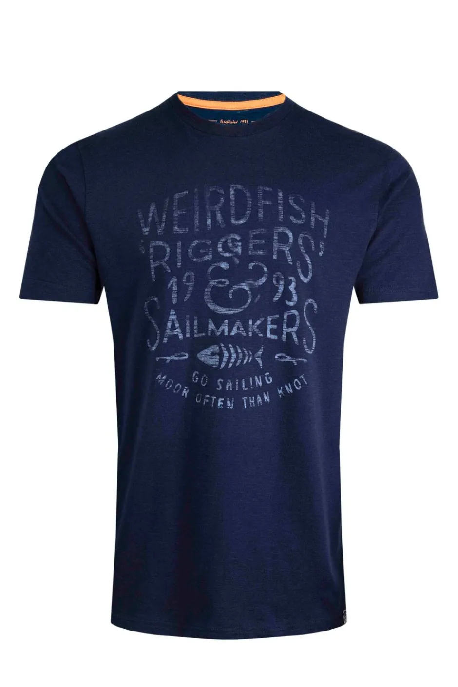 Weird Fish T-Shirts|Riggers Organic Cotton Reverse Print Graphic T-Shirt Dark Blue