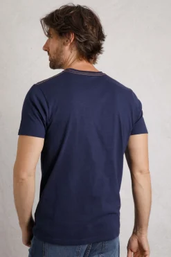 Weird Fish T-Shirts|Riggers Organic Cotton Reverse Print Graphic T-Shirt Dark Blue