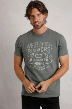 Weird Fish T-Shirts|Riggers Organic Cotton Reverse Print Graphic T-Shirt Storm Grey