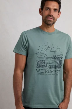 Weird Fish T-Shirts|Roamer Front Print Graphic T-Shirt Mineral Blue