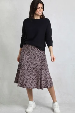 Weird Fish Skirts|Romaro Printed Jersey Midi Skirt Tea Rose