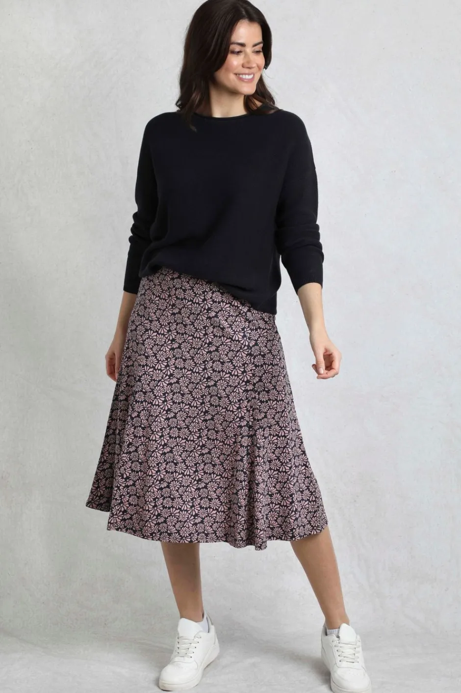 Weird Fish Skirts|Romaro Printed Jersey Midi Skirt Tea Rose