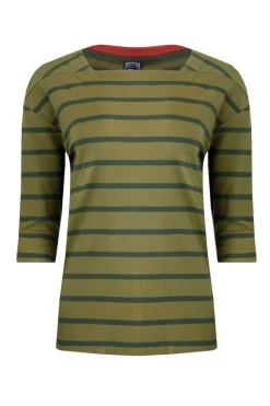 Weird Fish Tunics|Tops & T-Shirts|Rommie Organic Cotton Square Neck Stripe T-Shirt Olive Green