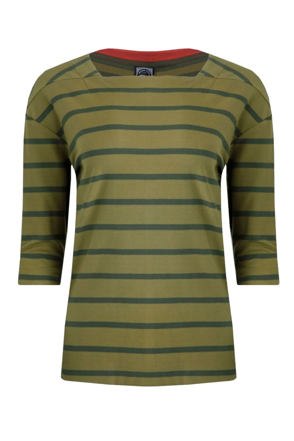 Weird Fish Tunics|Tops & T-Shirts|Rommie Organic Cotton Square Neck Stripe T-Shirt Olive Green