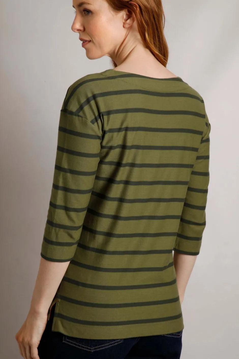 Weird Fish Tunics|Tops & T-Shirts|Rommie Organic Cotton Square Neck Stripe T-Shirt Olive Green