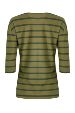 Weird Fish Tunics|Tops & T-Shirts|Rommie Organic Cotton Square Neck Stripe T-Shirt Olive Green