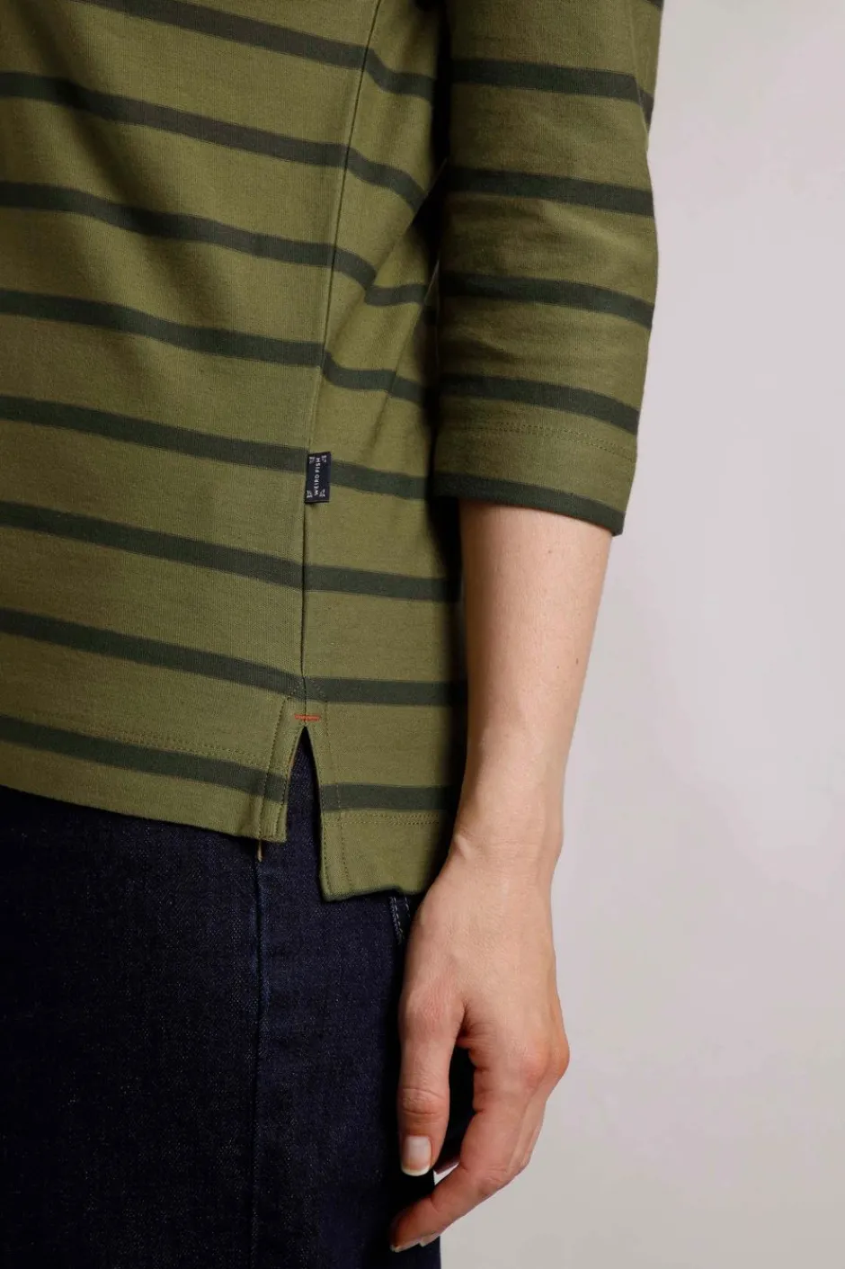 Weird Fish Tunics|Tops & T-Shirts|Rommie Organic Cotton Square Neck Stripe T-Shirt Olive Green