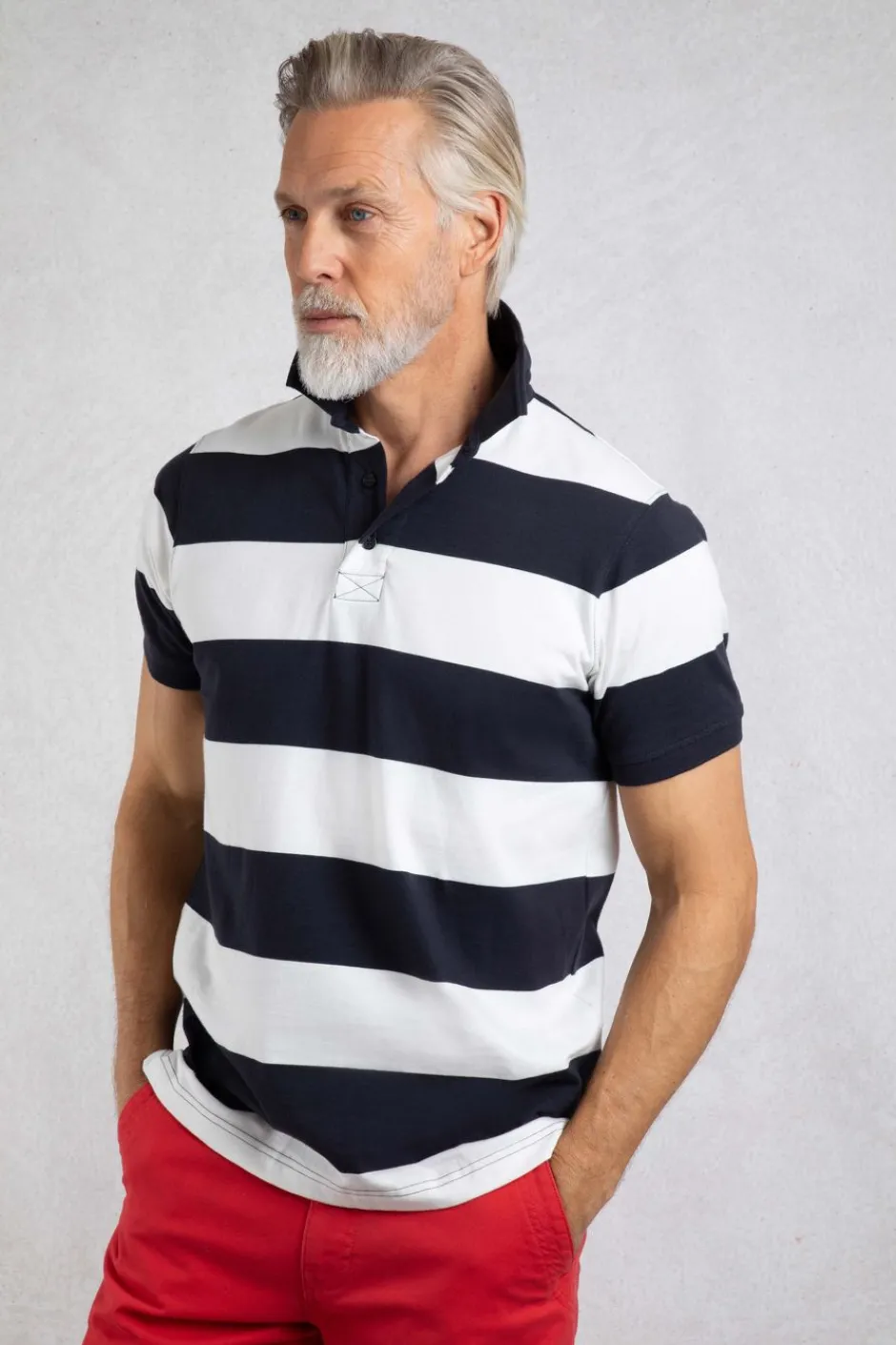 Weird Fish Polo & Rugby Shirts|Ronald Organic Cotton Striped Polo Shirt Navy