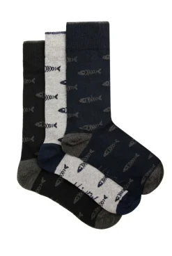 Weird Fish Socks & Underwear|Socks & Underwear|Ronan Branded Bones Socks 3 Pack Grey