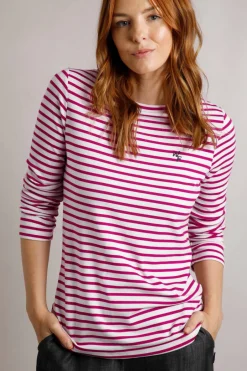 Weird Fish Tunics|Tops & T-Shirts|Sally Striped Long Sleeve T-Shirt Dark Raspberry