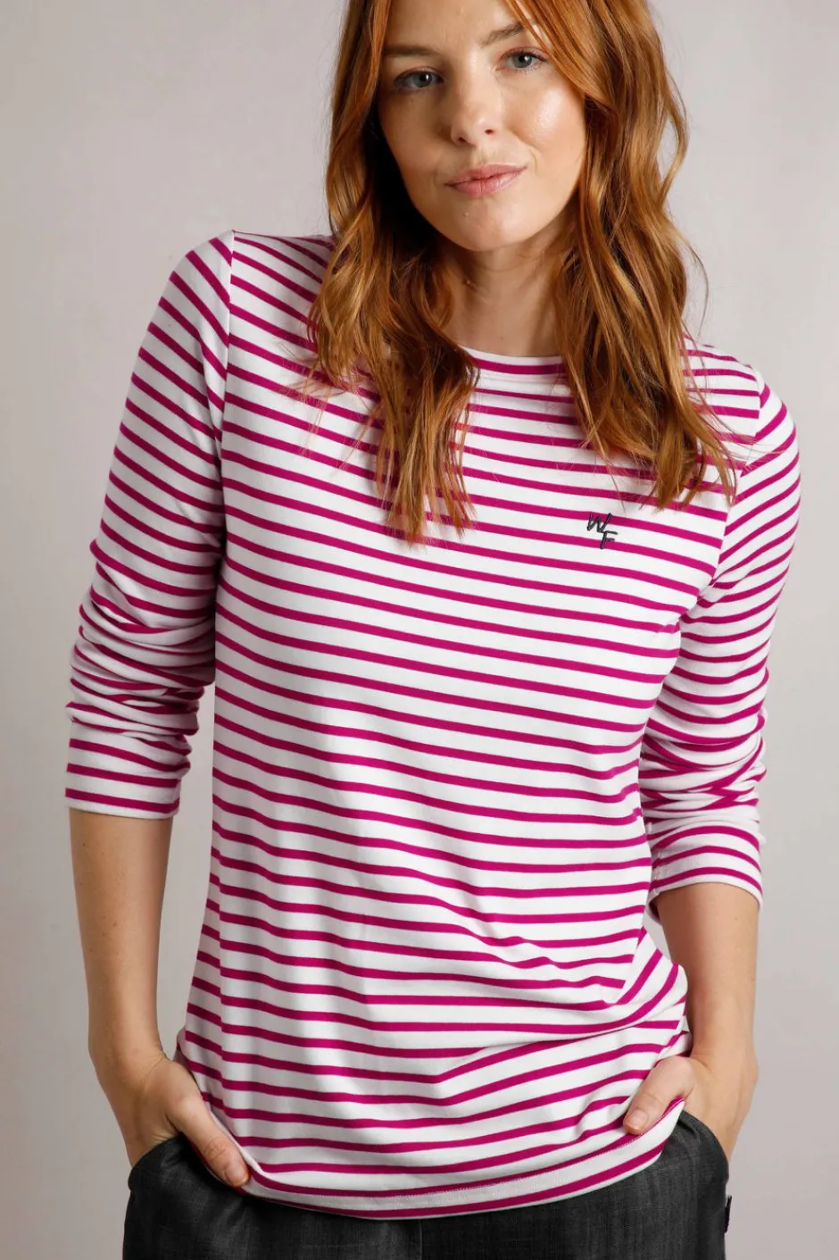 Weird Fish Tunics|Tops & T-Shirts|Sally Striped Long Sleeve T-Shirt Dark Raspberry