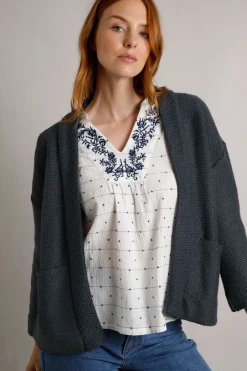 Weird Fish Sweatshirts & Hoodies|Santosh Cropped Eco Macaroni Kimono Cardigan Navy