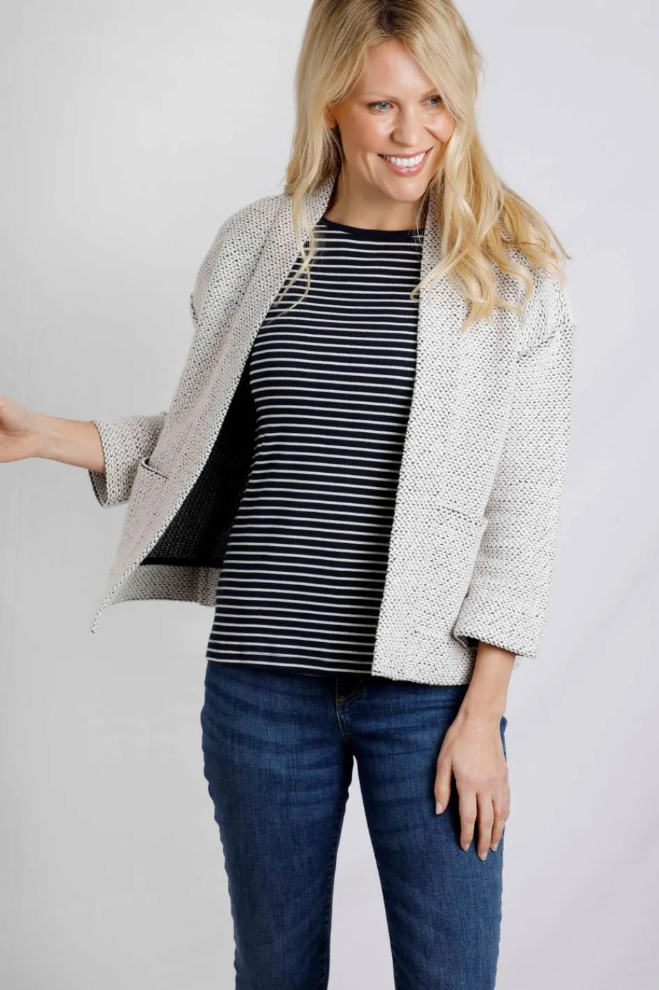 Weird Fish Sweatshirts & Hoodies|Santosh Cropped Eco Macaroni Kimono Cardigan Ecru