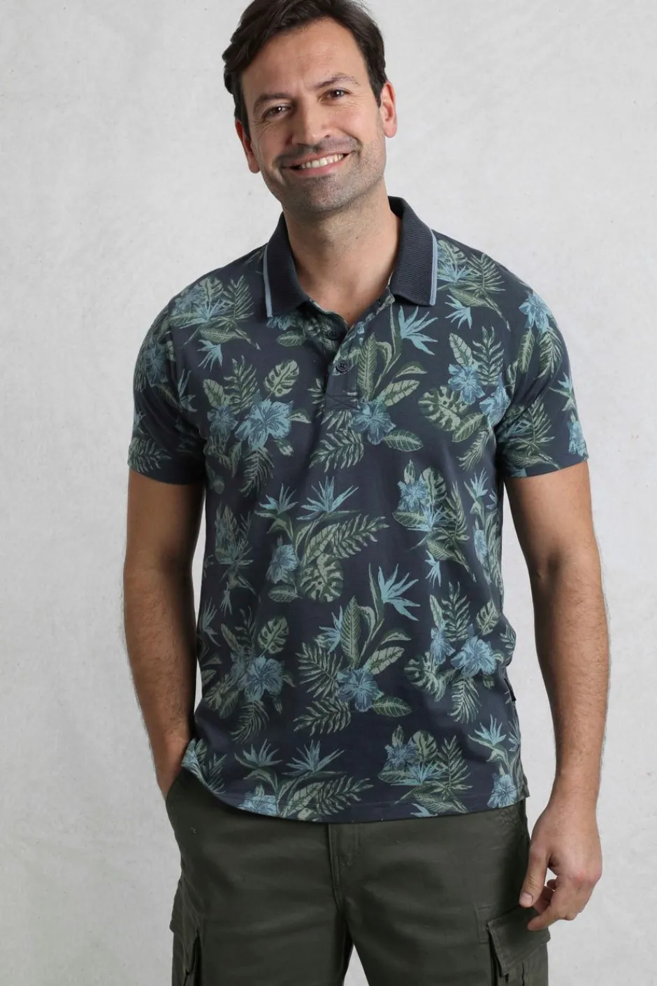 Weird Fish Polo & Rugby Shirts|Sarat Organic Cotton Printed Polo Navy