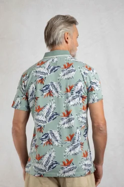 Weird Fish Polo & Rugby Shirts|Sarat Organic Cotton Printed Polo Mineral Blue