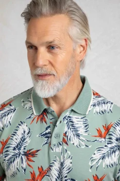 Weird Fish Polo & Rugby Shirts|Sarat Organic Cotton Printed Polo Mineral Blue