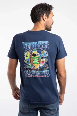 Weird Fish T-Shirts|Sea Shanties Back Print Artist T-Shirt Dark Blue