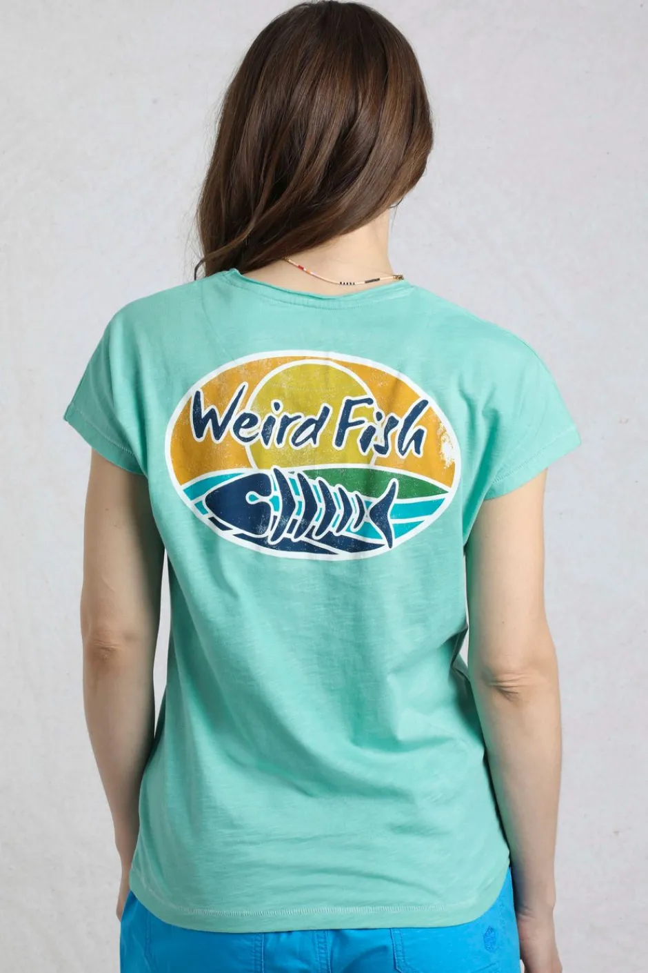 Weird Fish Tunics|Tops & T-Shirts|Seashore Organic Cotton Back Print Graphic T-Shirt Aqua blue