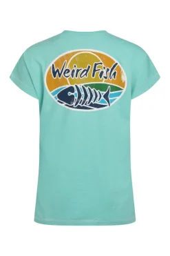 Weird Fish Tunics|Tops & T-Shirts|Seashore Organic Cotton Back Print Graphic T-Shirt Aqua blue