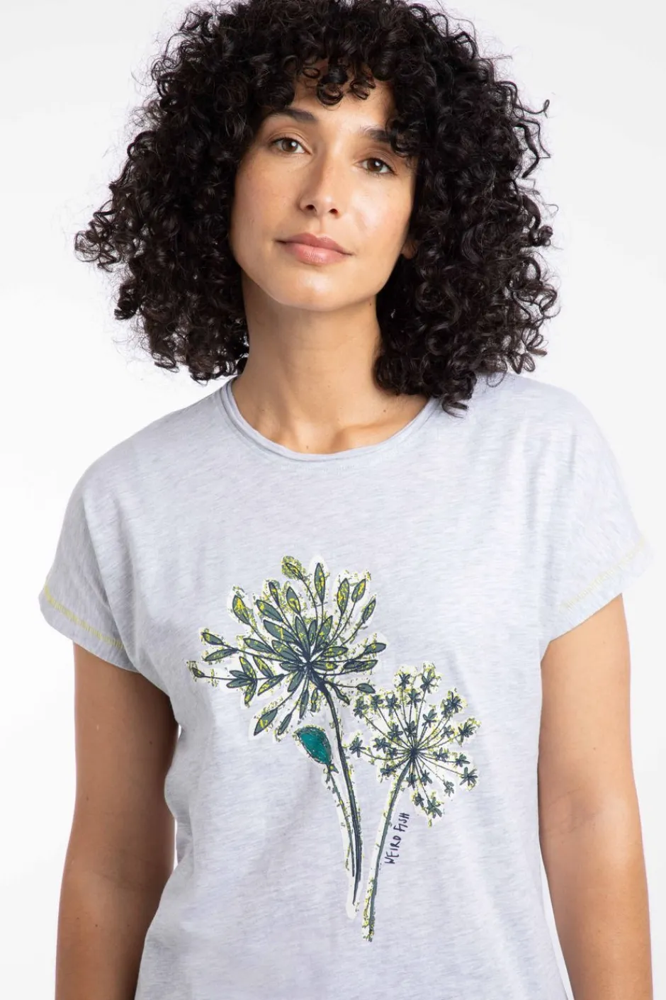 Weird Fish Tunics|Tops & T-Shirts|Seedheads Front Print Organic Cotton T-Shirt Pearl Grey Marl
