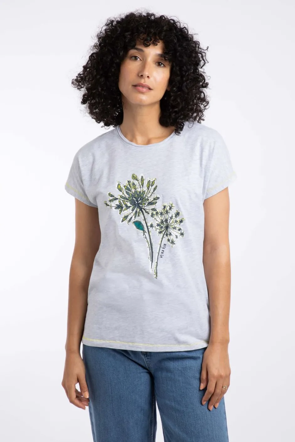 Weird Fish Tunics|Tops & T-Shirts|Seedheads Front Print Organic Cotton T-Shirt Pearl Grey Marl