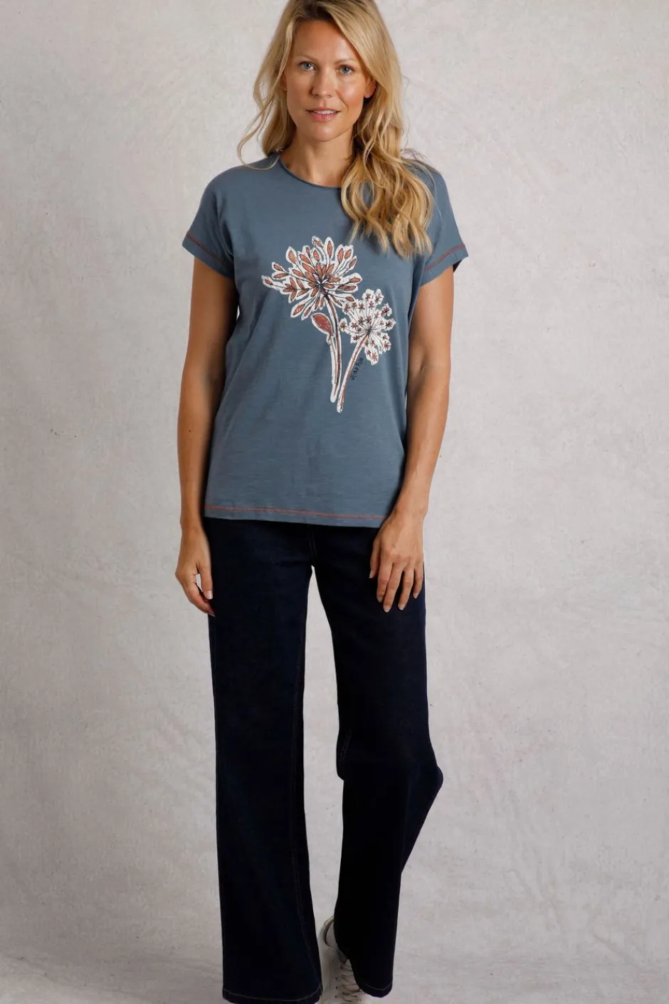 Weird Fish Tunics|Tops & T-Shirts|Seedheads Front Print Organic Cotton T-Shirt Blue Mirage