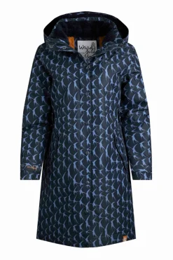 Weird Fish Coats, Jackets And Gilets|Sena Recycled Bird Print Waterproof Coat Dark Navy