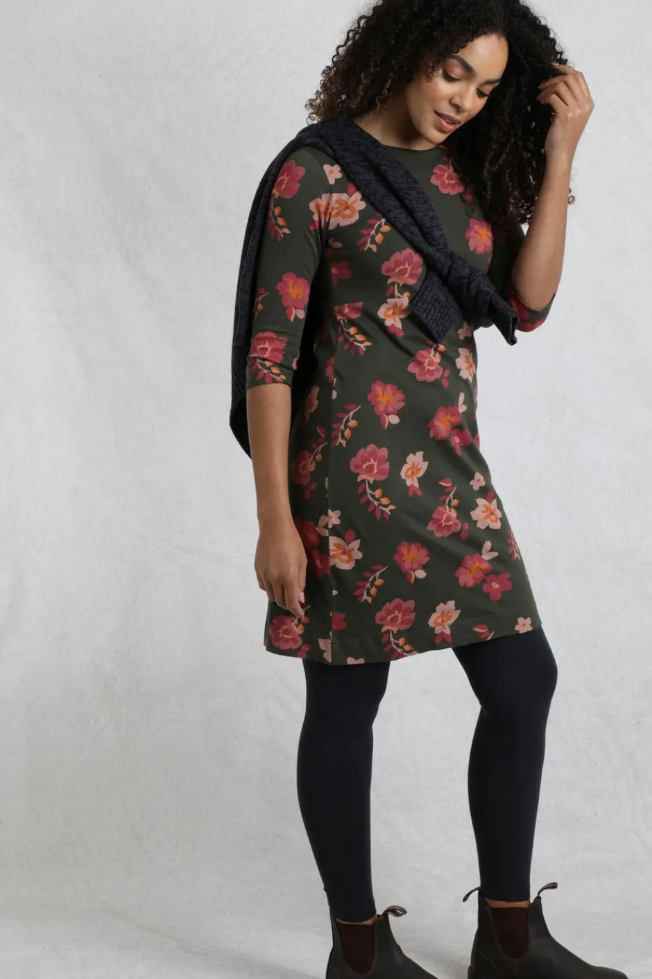 Weird Fish Dresses|Shafika Printed Jersey Dress Olive