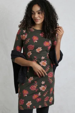 Weird Fish Dresses|Shafika Printed Jersey Dress Olive