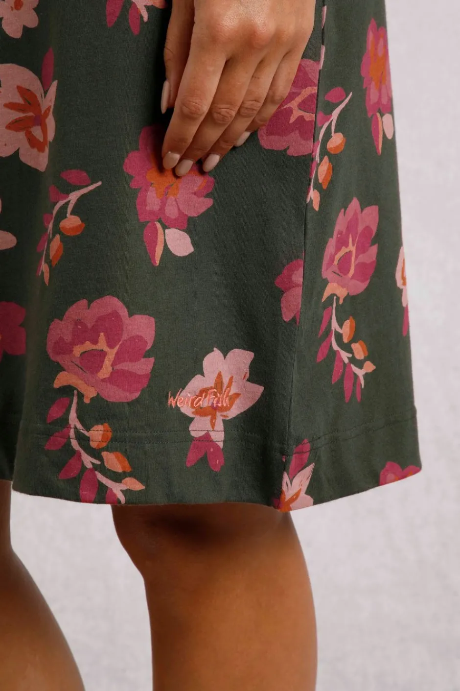Weird Fish Dresses|Shafika Printed Jersey Dress Olive
