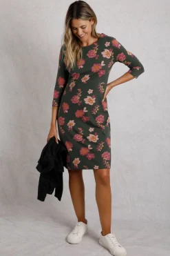 Weird Fish Dresses|Shafika Printed Jersey Dress Olive