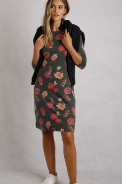 Weird Fish Dresses|Shafika Printed Jersey Dress Olive