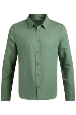 Weird Fish Shirts|Linen|Shaun Linen Rich Long Sleeve Shirt Army Green