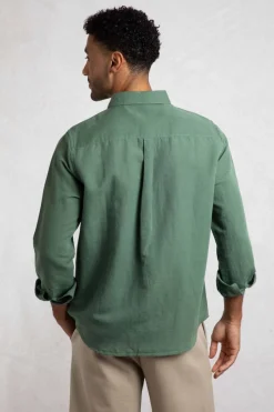 Weird Fish Shirts|Linen|Shaun Linen Rich Long Sleeve Shirt Army Green